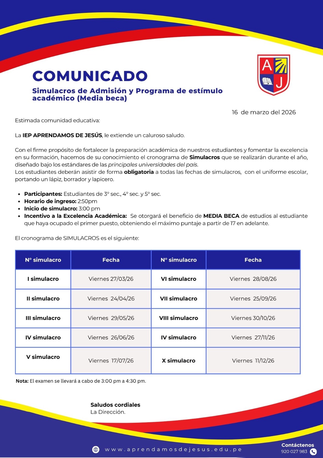 CRONORAMA SIMULACROS DE ADMISIÓN 2026